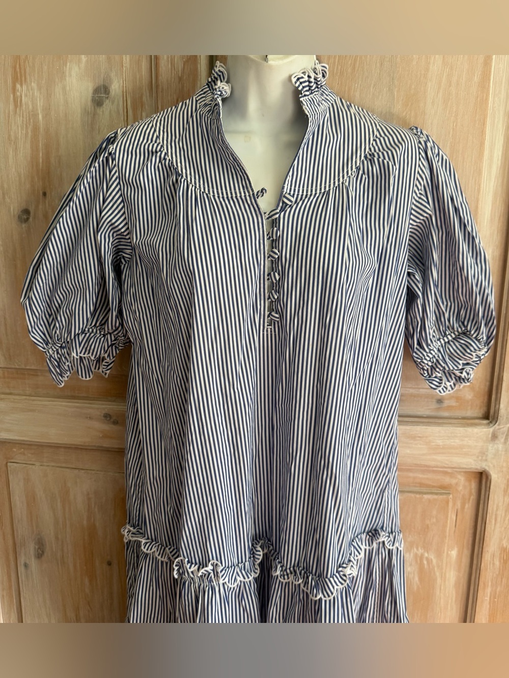 HUNTER BELL Holloway Navy and White Striped Ruffle Tier Dress Small $450 - Picture 5 of 10